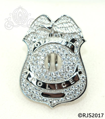 Police Officer Badge Pearl Cage Silver Necklace Pendant Crystal Charm Policeman Service Emblem