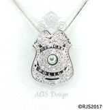 Police Officer Badge Pearl Cage Silver Necklace Pendant Crystal Charm Policeman Service Emblem