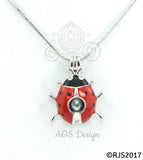 Ladybug Red Enamel Pearl Cage Necklace Silver Plated Locket Charm Bug Insect