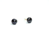 Black Pearl Stud Earrings Gold Mount 8 mm Pearl Stud Button Style Pierced Ears Jewelry