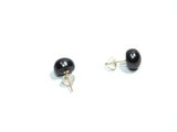 Black Pearl Stud Earrings Gold Mount 8 mm Pearl Stud Button Style Pierced Ears Jewelry