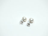 White Pearl Stud Earrings Sterling Silver Mount 8 mm Pearl Stud Pierced Ears Jewelry