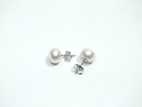 White Pearl Stud Earrings Sterling Silver Mount 8 mm Pearl Stud Pierced Ears Jewelry