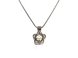 Pick A Pearl Cage Silver Plumeria Flower Outline Charm Holds a Pearl Bead Gem 18" Silver Necklace