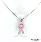 Pink Awareness Ribbon Pearl Cage Necklace Silver Plated Locket Charm Pink Enamel
