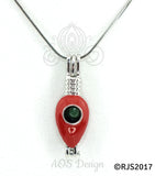 Christmas Red Light Bulb Pearl Cage Necklace Silver Locket Holiday Charm Red Enamel