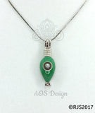 Christmas Green Light Bulb Pearl Cage Necklace Silver Locket Holiday Charm Green Enamel