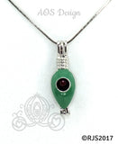 Christmas Green Light Bulb Pearl Cage Necklace Silver Locket Holiday Charm Green Enamel