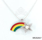 Rainbow Pearl Cage Shooting Star Crystals Locket Charm Pendant Rainbows Necklace