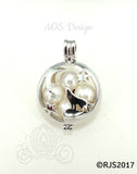Wolf Howling at the Moon Pearl Cage Locket Charm Pendant Necklace Silhouette Multiple Pearl Holder