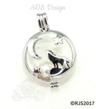 Wolf Howling at the Moon Pearl Cage Locket Charm Pendant Necklace Silhouette Multiple Pearl Holder