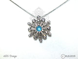 Pearl Cage Snowflake Crystals Silver Locket Frozen Holiday Snow Princess with AQUA PEARL