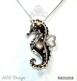 Seahorse Pearl Cage Silver Plated Locket Crystal Accents Sealife Ocean Animal Beach Treasure