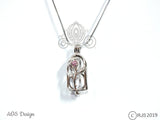 Enchanted Rose Pearl Cage Sterling Silver Locket Crystal Accents Beauty Beast Rose in Bell Jar