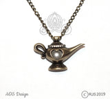 Aladdin Genie Lamp Pearl Cage Antique Gold Brass Locket Necklace Pendant Charm