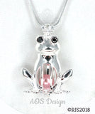 Frog Prince Pearl Cage Necklace Princess Silver Plated Locket Charm Crystals Accents