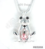 Frog Prince Pearl Cage Necklace Princess Silver Plated Locket Charm Crystals Accents