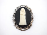 The Ghost Bride Victorian Cameo Brooch Pin Jewelry Haunted Mansion Black White Resin Handmade For Halloween Costume