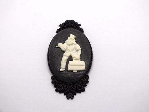 Hitchhiking Ghost Phineas Victorian Cameo Brooch Pin Jewelry Haunted Mansion Black White Resin Handmade For Halloween Costume
