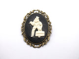 Hitchhiking Ghost Phineas Victorian Cameo Brooch Pin Jewelry Haunted Mansion Black White Resin Handmade For Halloween Costume
