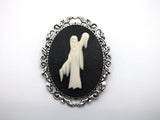 Grim Reaper Phantom Victorian Cameo Brooch Pin Jewelry Haunted Mansion Resin Handmade For Halloween Costume