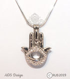 Evil Eye Hand Charm Pick Pearl Cage Silver Necklace Amulet Talisman Hamsa Locket