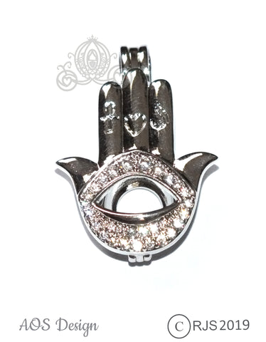 Evil Eye Hand Charm Pick Pearl Cage Silver Necklace Amulet Talisman Hamsa Locket