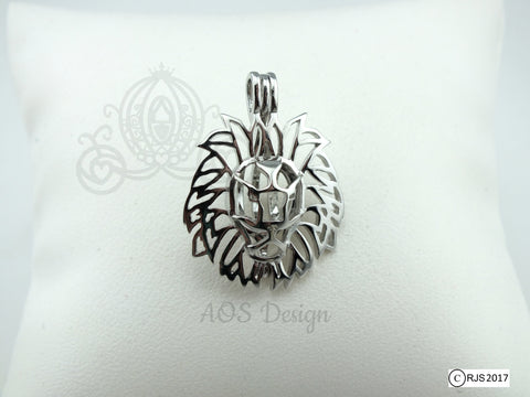 Lion Head Pearl Cage Lion King of the Jungle Silver Plated Locket Charm Necklace