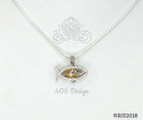 Ichthys Jesus Fish with Cross Pearl Cage Silver Plated Locket Symbol Necklace Crystal Accents