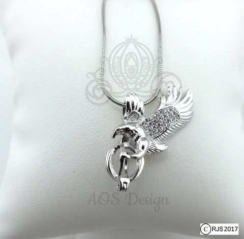 Eagle Pearl Cage Necklace Silver Plated Eagle Bird Locket Charm Holds Beads Pearls Gems Crystal Accents