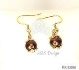 Chocolate Pearl Earrings Macaroon Jewelry Gift Box Gold Plated Fish Wire Hoop Earrings