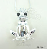 Frog Prince Pearl Cage Necklace Princess Silver Plated Locket Charm Crystals Accents