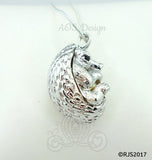 Hedgehog Pearl Cage Necklace Baby Pet Cute Animal Silver Plated Locket Charm