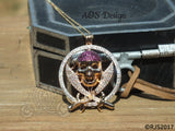 Jolly Roger Pirate Pearl Cage Charm Locket With Swarovski Element Crystals Gold Plated Pendant 14k Gold Chain or Black Cord LE
