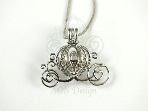 Cinderella Carriage Pearl Cage Silver Plated Charm Necklace Princess Cinderella Pick A Pearl or Wish Pearl Epcot Pumpkin Locket Cage + Silver Plated