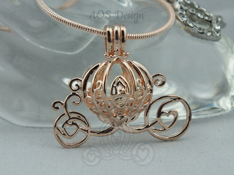 Cinderella Carriage Pearl Cage Rose Gold Plated Charm Necklace Princess Cinderella Pick A Pearl or Wish Pearl Epcot Pumpkin Locket Charm + Rose Gold