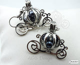 Cinderella Carriage Earrings Pick A Pearl Cage Silver Plated Earrings BLUE Bead Pearl Pumpkin Locket Charm