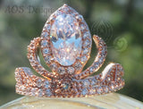 Elsa Anna Rose Gold Ring Princess Tiara Ring Frozen Crown with Aquamarine or Clear Cubic Zirconia