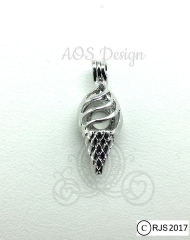 Ice Cream Cone Pearl Cage Silver Ice Cream Cone Charm Holds Pearl Bead Gem Silver Locket