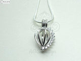 Crystal Heart Charm Pick Pearl 925 Sterling Silver Pearl Cage Necklace Pendant Locket Oval Shape