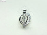 Crystal Heart Charm Pick Pearl 925 Sterling Silver Pearl Cage Necklace Pendant Locket Oval Shape
