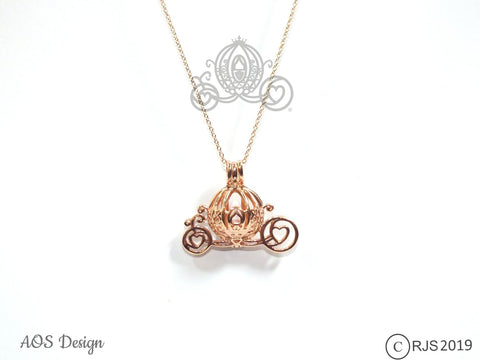 Cinderella Carriage Pearl Cage 18kt Rose Gold Plated 925 Sterling Silver Charm Necklace Pick A Pearl or Wish Pearl Epcot Holds Akoya Pearl