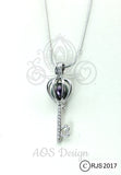 Crystal Heart Key Pick A Pearl Cage Necklace Silver Plated Pendant Locket Charm Holds Pearls Beads