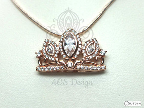 Rapunzel Tangled Pendant Necklace Disney Princess Rose Gold Tiara Crown Charm