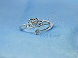 Princess Cinderella Heart Tiara / Pumpkin Heart 925 Solid Silver Open Ring