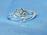 Princess Cinderella Heart Tiara / Pumpkin Heart 925 Solid Silver Open Ring