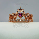 Snow White Princess Sword Heart Ring 18 kt Rose Gold Plated Sterling Silver Crystals Kingdom Hearts Sacred Heart