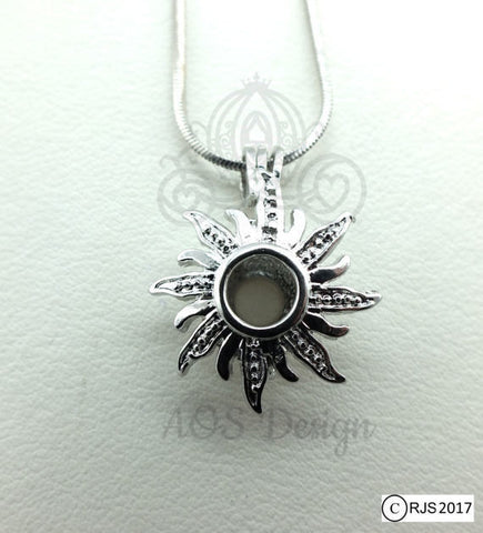 Sun Pick A Pearl Cage Necklace Silver Rapunzel Tangled Sun Charm Holds Pearl Bead Gem Silver Locket
